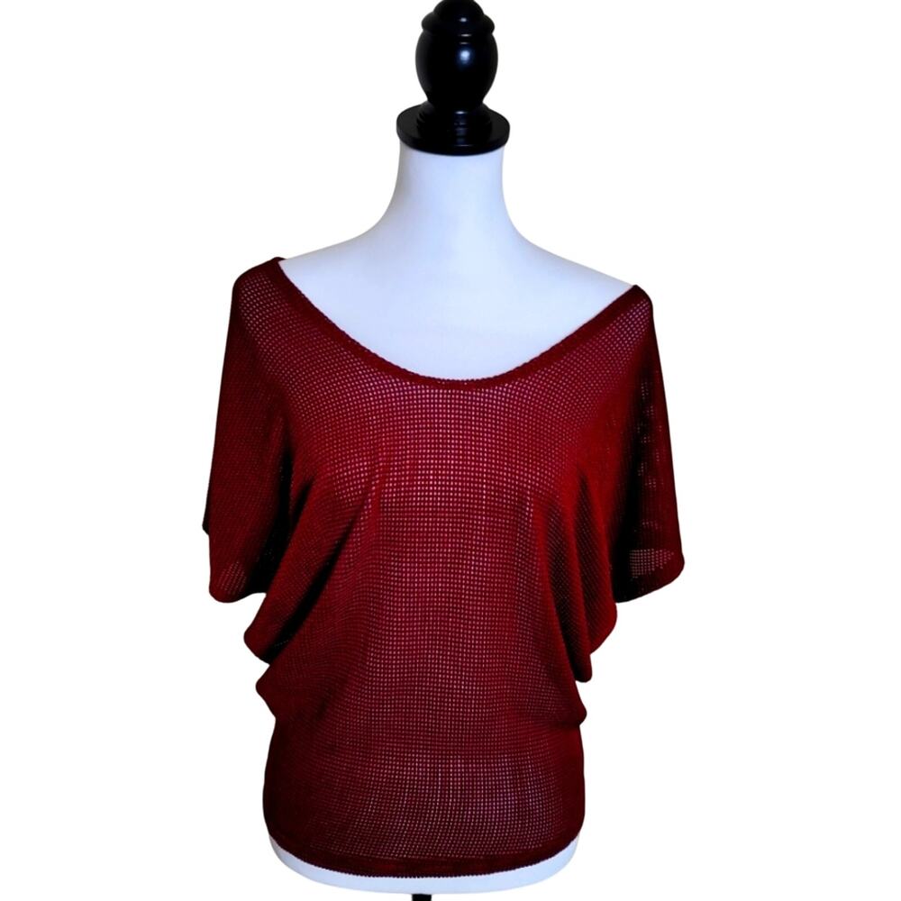 Papermoon Mesh Blouse, Small, Burnt Red, Burgundy Top